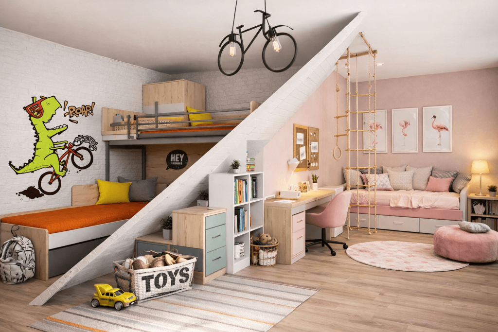 диагональное зонирование детской комнаты