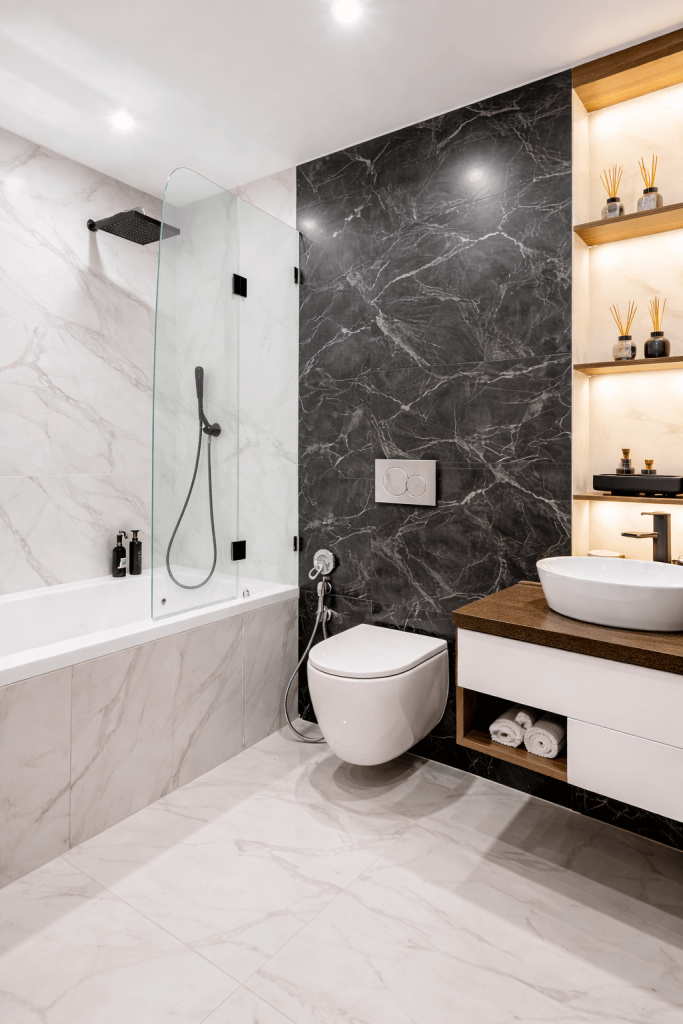 графитовый цвет в интерьере ванной